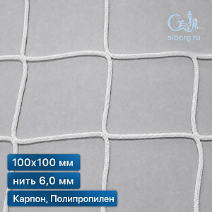 Сетка заградительная квадратная ячейка 100х100 мм нить 6,0 мм капрон, полипропилен